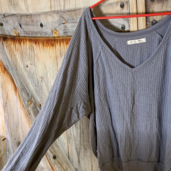 We the Free Oversized Slouchy Off Shoulder Soft Stretchy Waffle Fabric Top - Picture 3 of 5